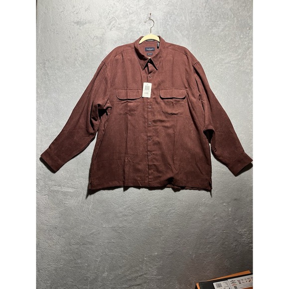 NWT Van Heusen Size XL 17-17 1/2 Brown Super Soft Sueded Button Down Shirt - Picture 1 of 12